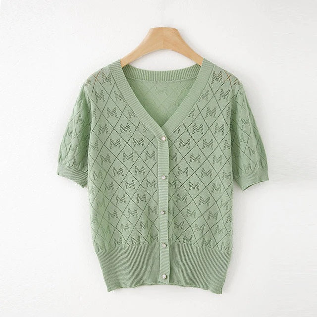 Fashion Knitted Cardigan Short Sleeve Sweater