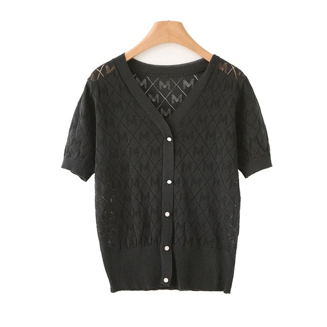 Fashion Knitted Cardigan Short Sleeve Sweater