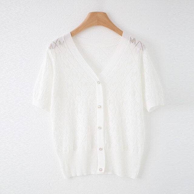 Fashion Knitted Cardigan Short Sleeve Sweater