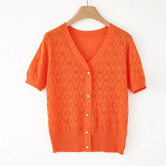 Fashion Knitted Cardigan Short Sleeve Sweater