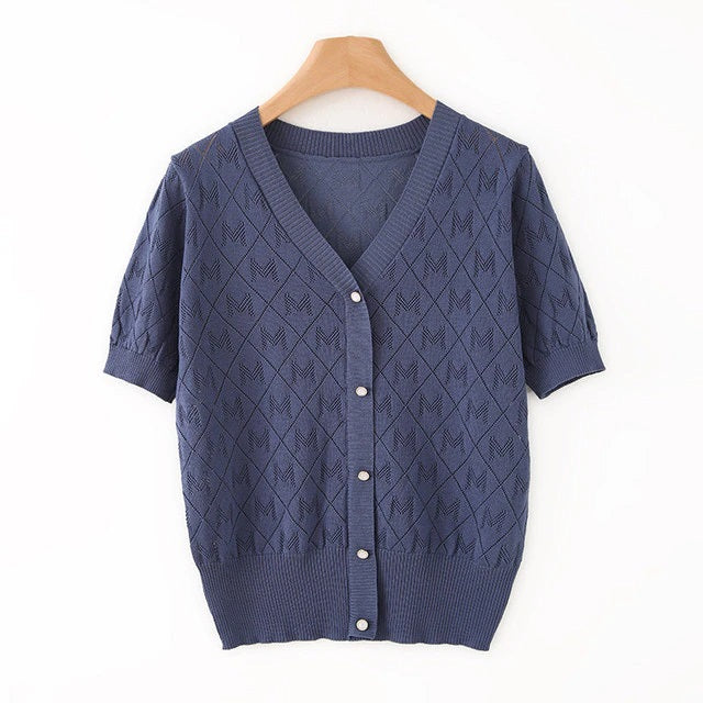 Fashion Knitted Cardigan Short Sleeve Sweater