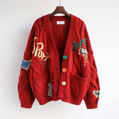 Fashion Letter Embroidery Knitted Single Breasted Cardigan