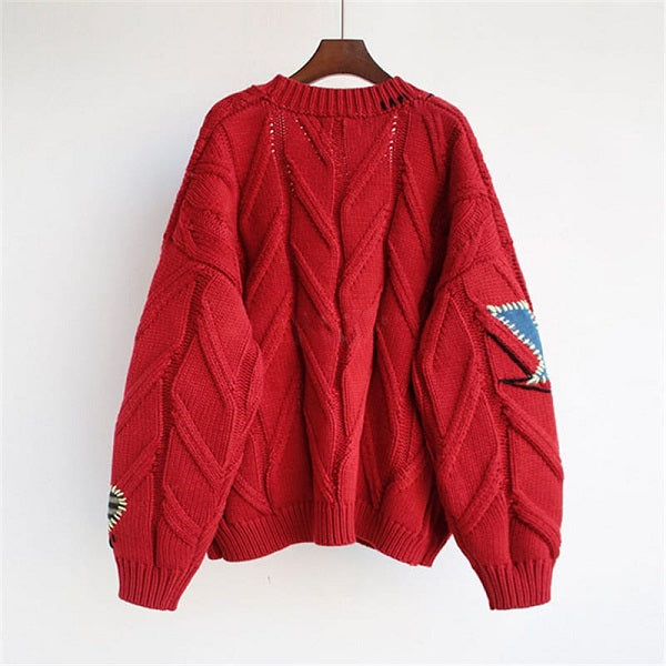 Fashion Letter Embroidery Knitted Single Breasted Cardigan