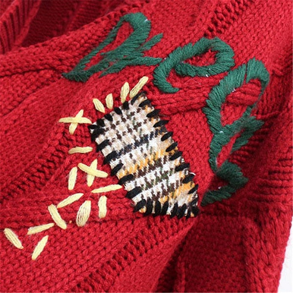 Fashion Letter Embroidery Knitted Single Breasted Cardigan
