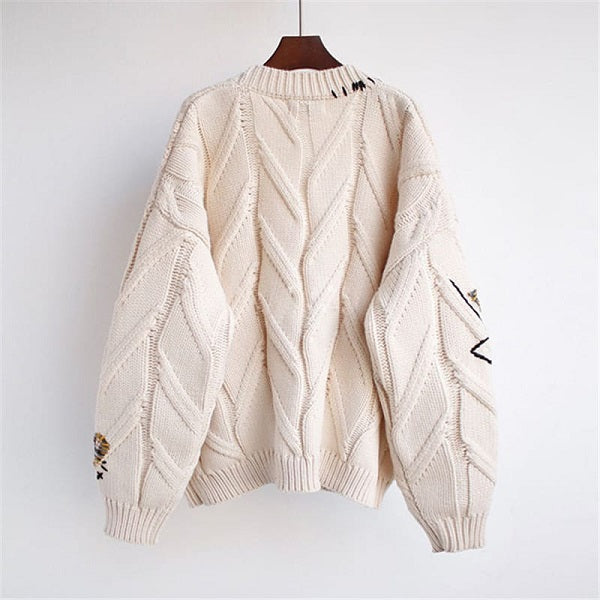 Fashion Letter Embroidery Knitted Single Breasted Cardigan