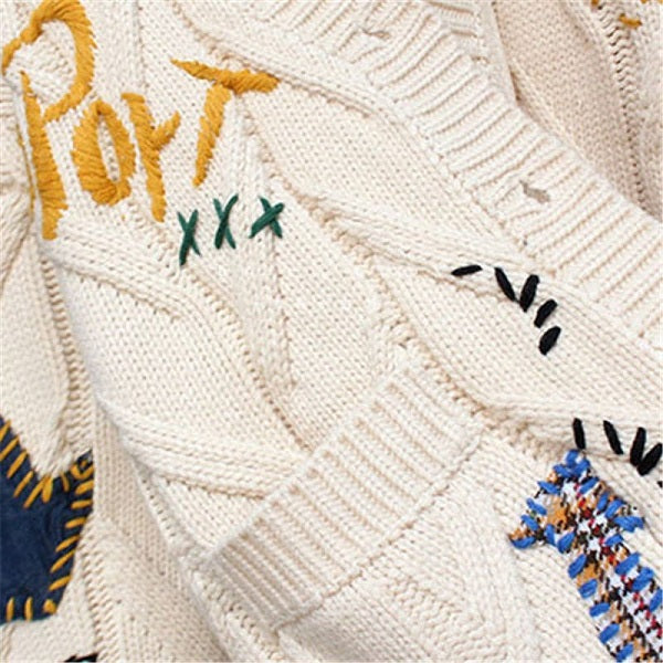Fashion Letter Embroidery Knitted Single Breasted Cardigan