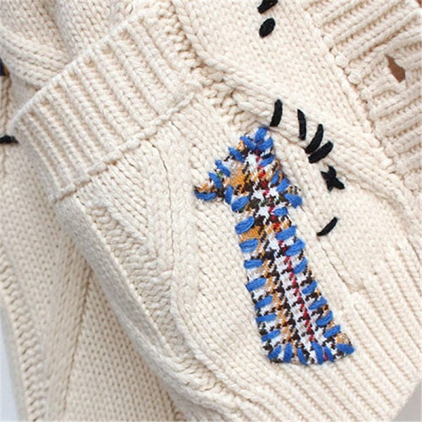 Fashion Letter Embroidery Knitted Single Breasted Cardigan