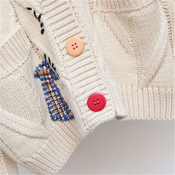 Fashion Letter Embroidery Knitted Single Breasted Cardigan