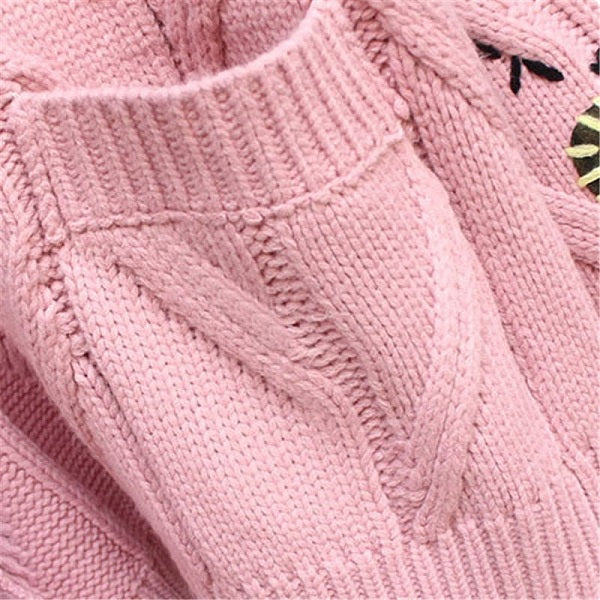 Fashion Letter Embroidery Knitted Single Breasted Cardigan