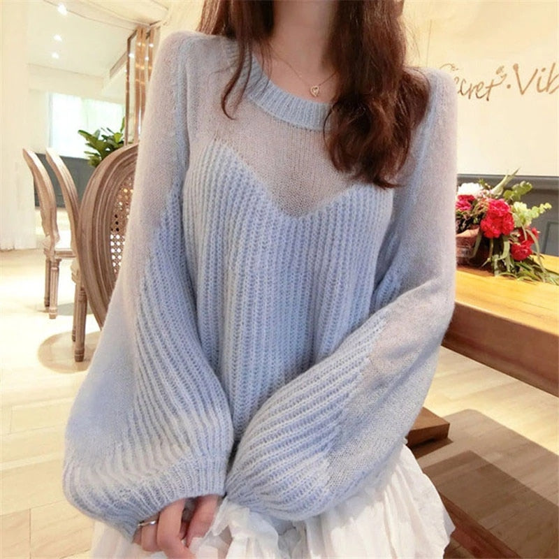 Fashion Long Sleeve Loose Casual Thin Soft Wool Sweater