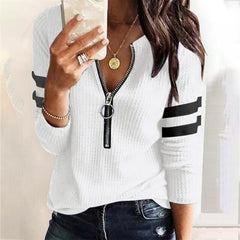 Fashion Loose Pullover Striped Big Zipper Retro Sweater