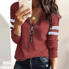 Fashion Loose Pullover Striped Big Zipper Retro Sweater