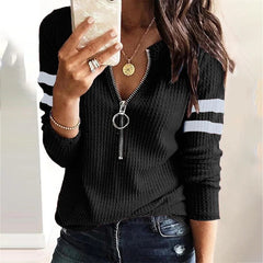 Fashion Loose Pullover Striped Big Zipper Retro Sweater