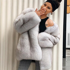 Fashion Luxury Solid Color Natural Fox Fur Jackets