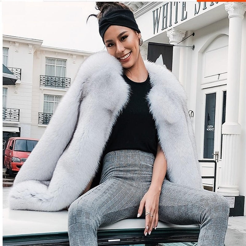 Fashion Luxury Solid Color Natural Fox Fur Jackets