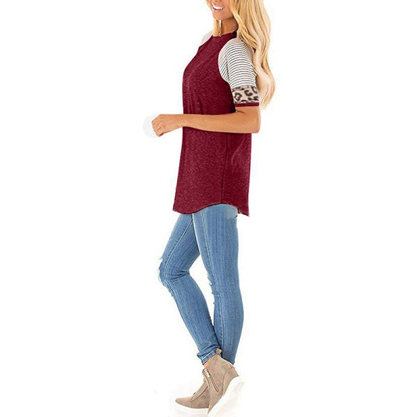 Fashion Patchwork Round Collar Short Sleeve T-Shirts