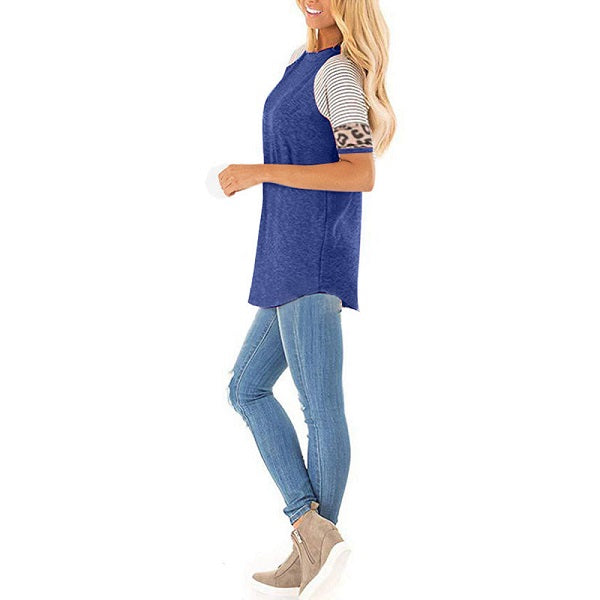 Fashion Patchwork Round Collar Short Sleeve T-Shirts