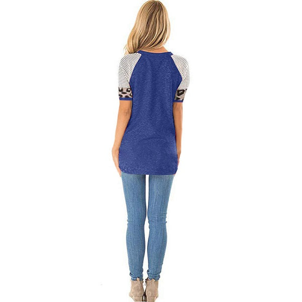 Fashion Patchwork Round Collar Short Sleeve T-Shirts