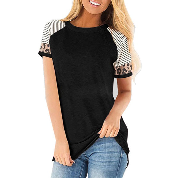 Fashion Patchwork Round Collar Short Sleeve T-Shirts