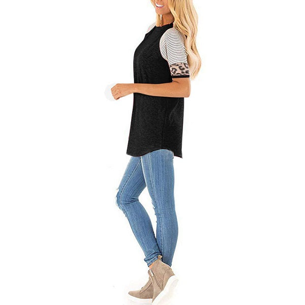 Fashion Patchwork Round Collar Short Sleeve T-Shirts
