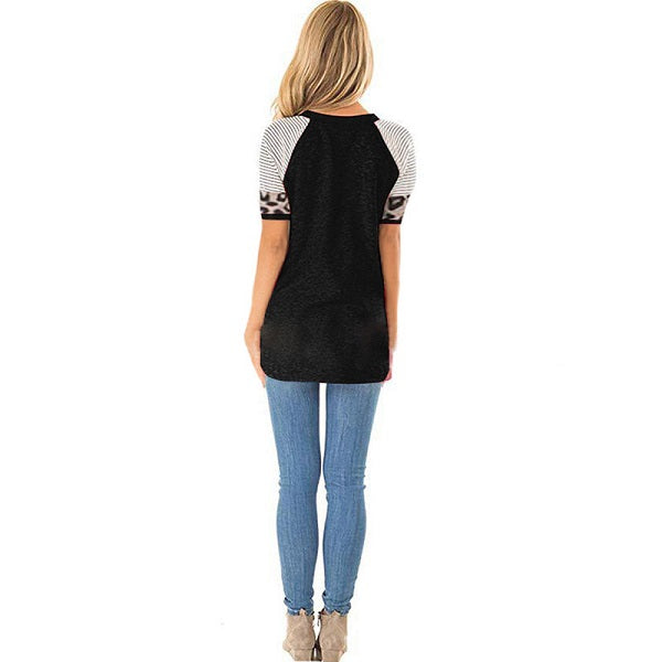 Fashion Patchwork Round Collar Short Sleeve T-Shirts