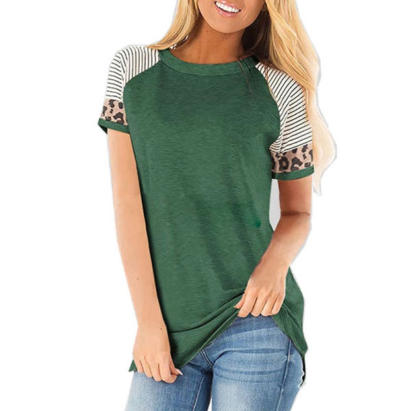 Fashion Patchwork Round Collar Short Sleeve T-Shirts