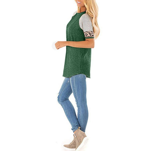 Fashion Patchwork Round Collar Short Sleeve T-Shirts