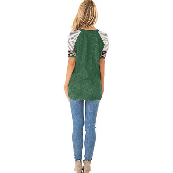 Fashion Patchwork Round Collar Short Sleeve T-Shirts