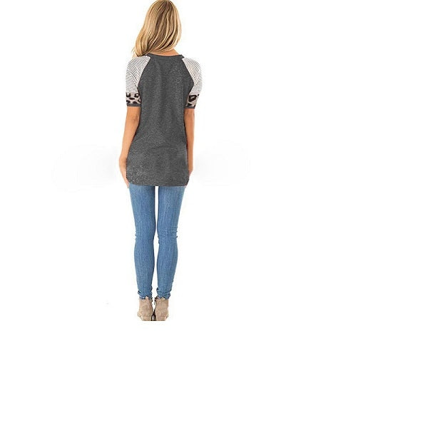 Fashion Patchwork Round Collar Short Sleeve T-Shirts