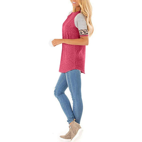 Fashion Patchwork Round Collar Short Sleeve T-Shirts
