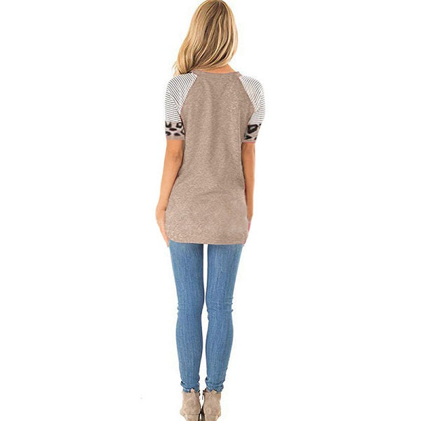 Fashion Patchwork Round Collar Short Sleeve T-Shirts