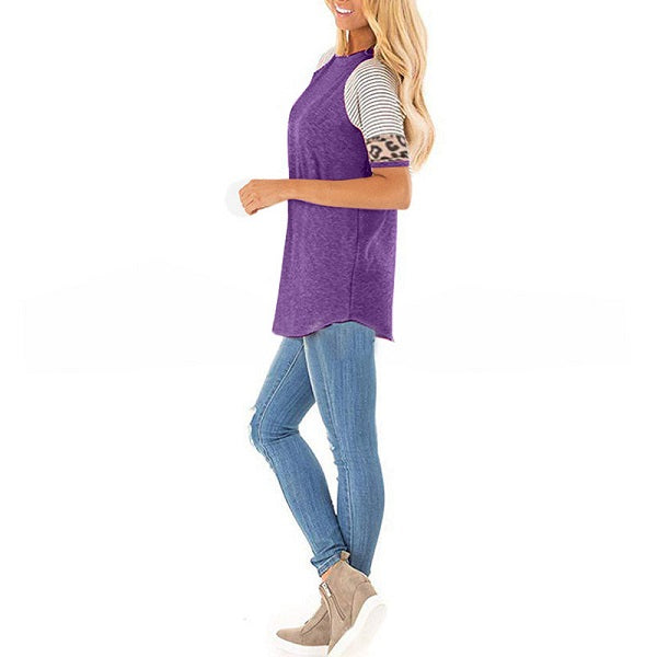 Fashion Patchwork Round Collar Short Sleeve T-Shirts