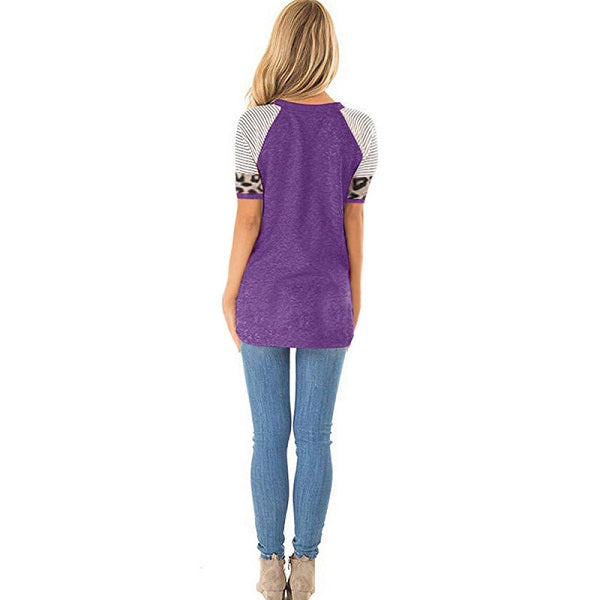 Fashion Patchwork Round Collar Short Sleeve T-Shirts