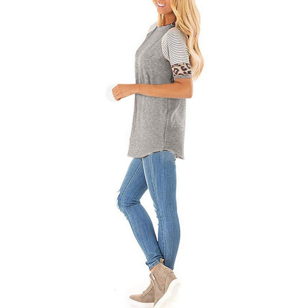 Fashion Patchwork Round Collar Short Sleeve T-Shirts