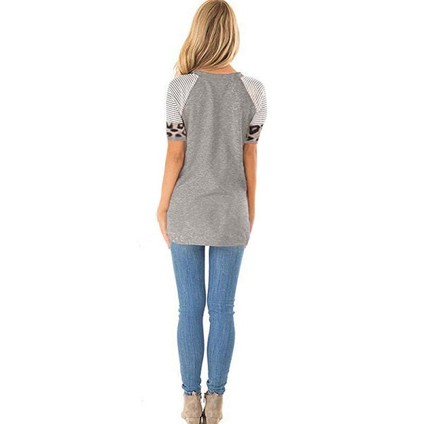 Fashion Patchwork Round Collar Short Sleeve T-Shirts