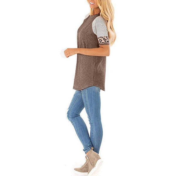 Fashion Patchwork Round Collar Short Sleeve T-Shirts