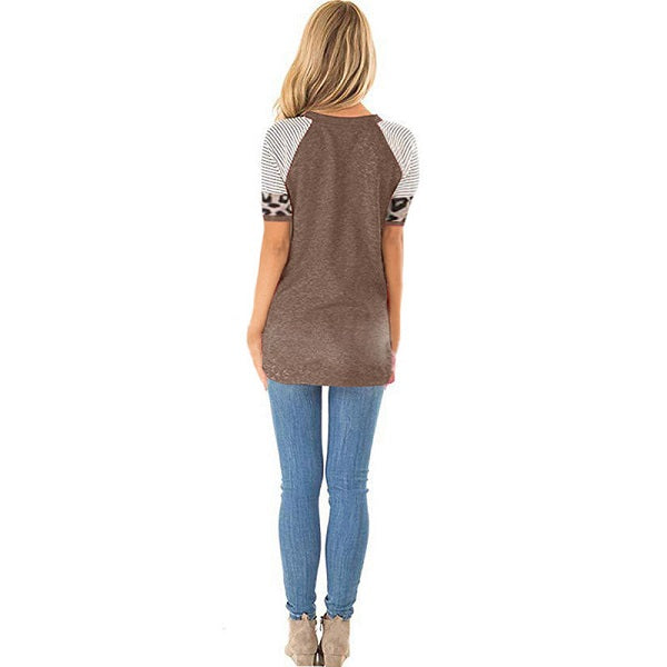 Fashion Patchwork Round Collar Short Sleeve T-Shirts