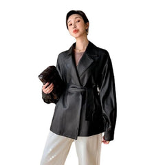Fashion Pure Color Genuine Leather Coat