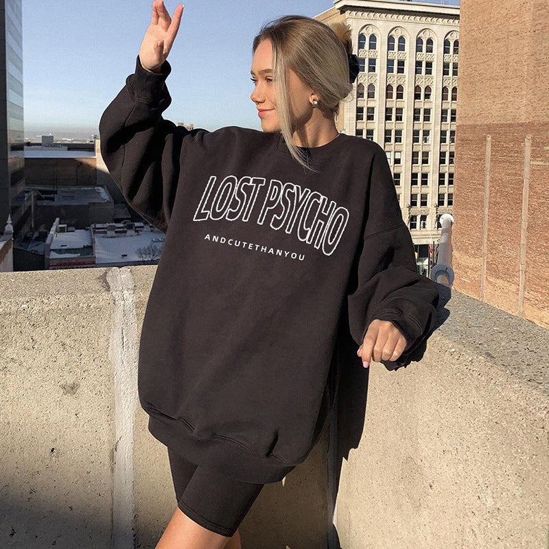 Fashion Round Neck Letter Print Long Sleeve Loose Sweatshirts