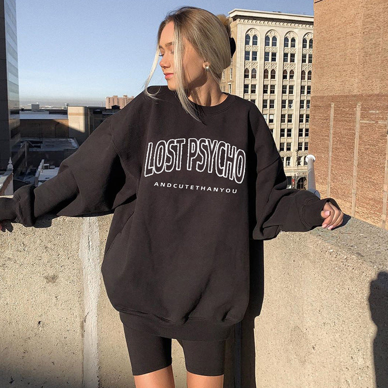 Fashion Round Neck Letter Print Long Sleeve Loose Sweatshirts