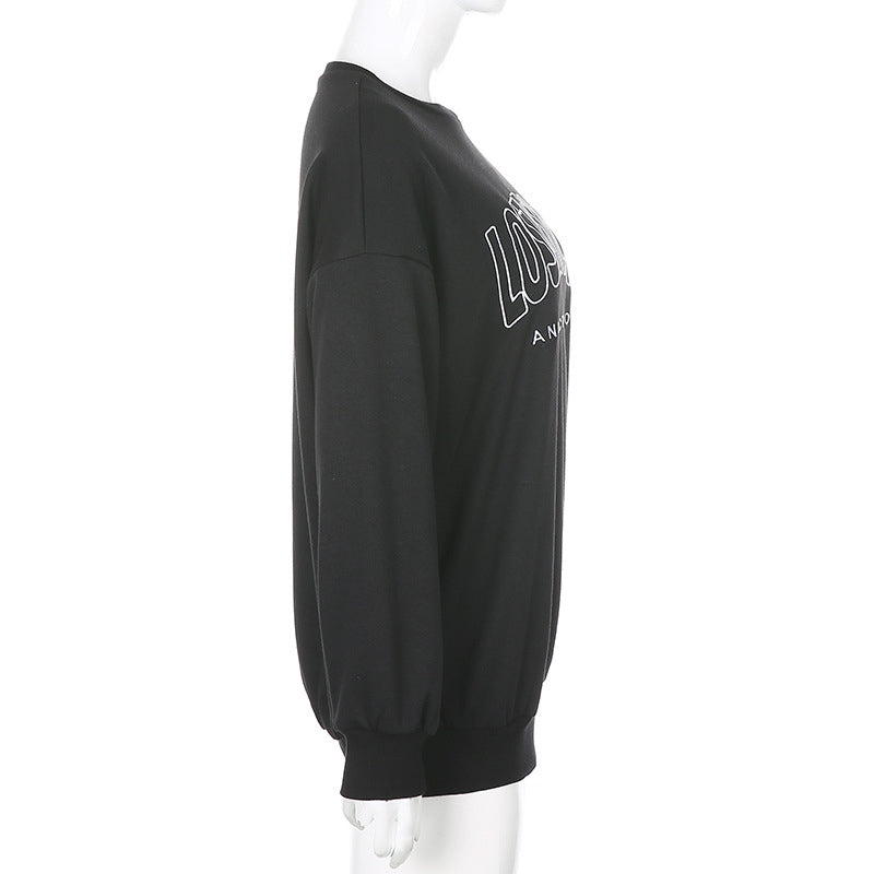 Fashion Round Neck Letter Print Long Sleeve Loose Sweatshirts