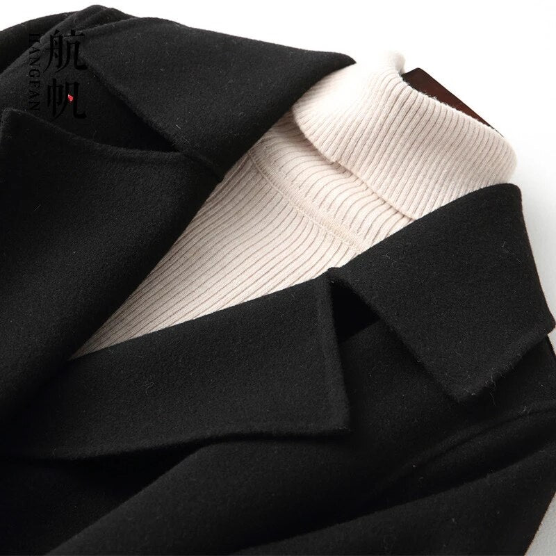 Fashion Solid Color Double-sided Cashmere Blends Coat