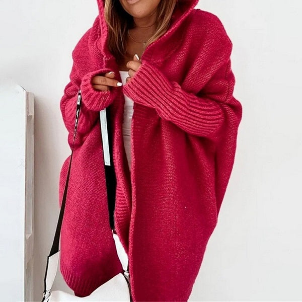 Fashion Solid Color Long-sleeve Loose Hooded Knitwear