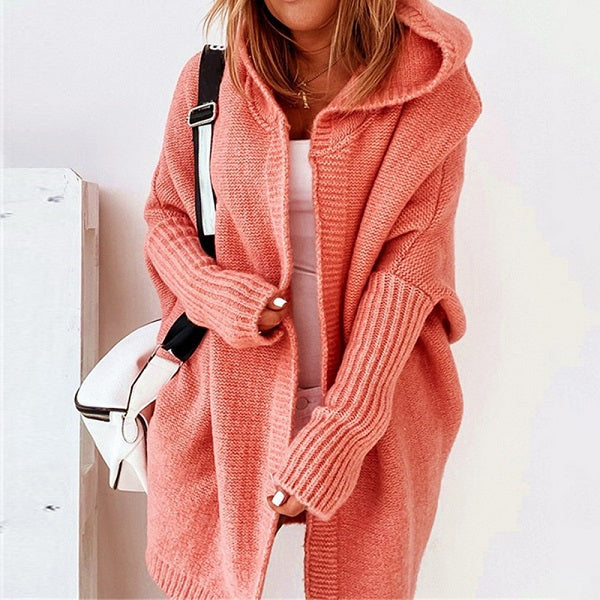 Fashion Solid Color Long-sleeve Loose Hooded Knitwear
