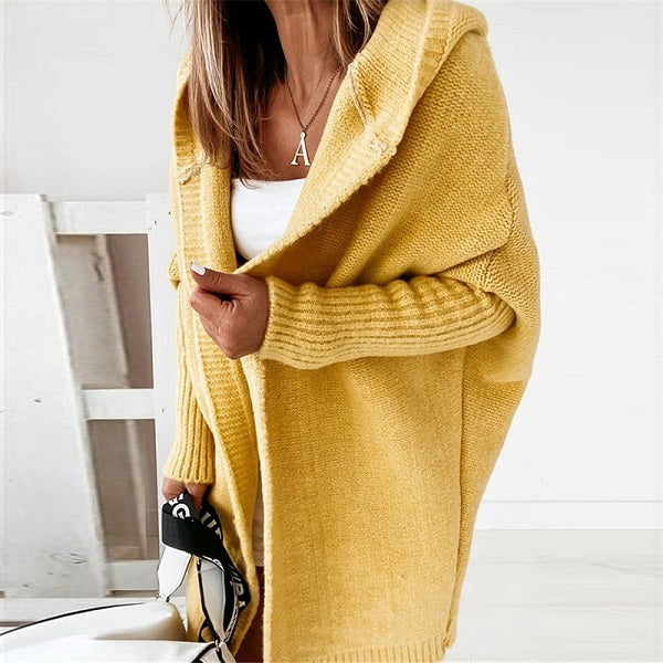 Fashion Solid Color Long-sleeve Loose Hooded Knitwear