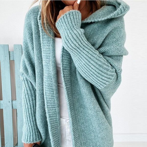 Fashion Solid Color Long-sleeve Loose Hooded Knitwear