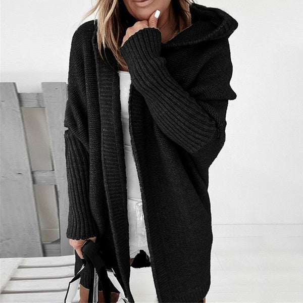 Fashion Solid Color Long-sleeve Loose Hooded Knitwear