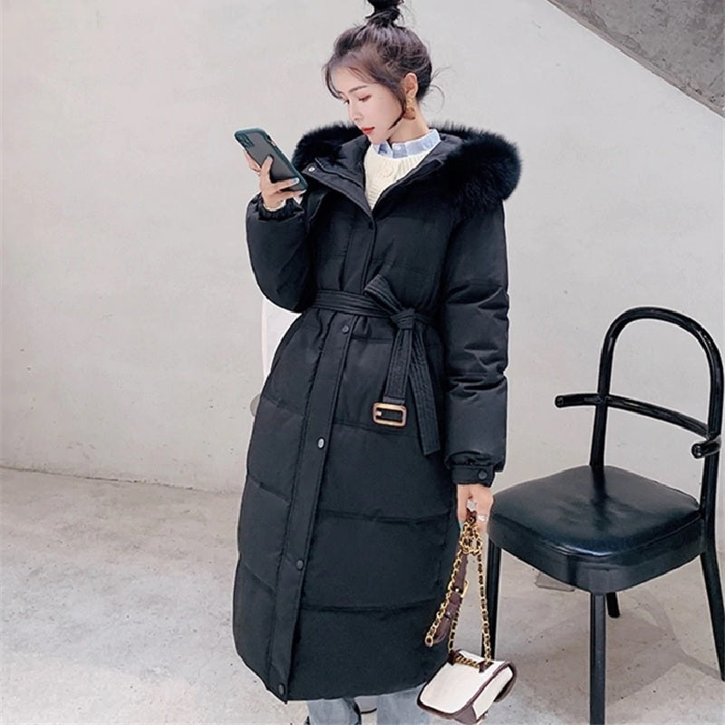 Fashion Solid Hooded Jacket Large Fur Collar Padded Outwear