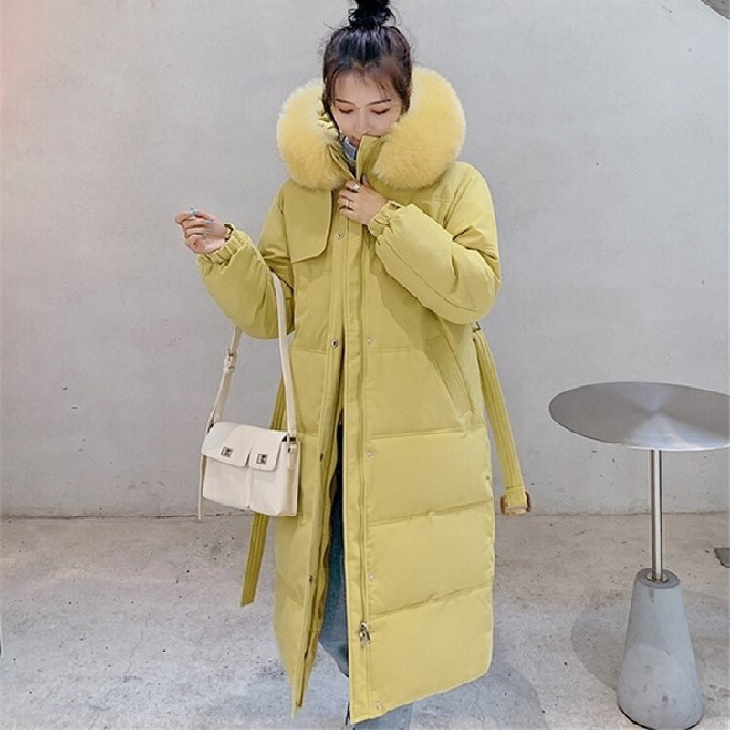 Fashion Solid Hooded Jacket Large Fur Collar Padded Outwear