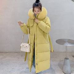 Fashion Solid Hooded Jacket Large Fur Collar Padded Outwear